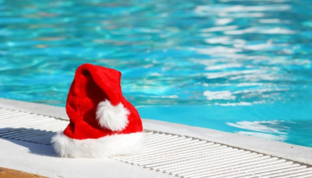 Santa hat at pool